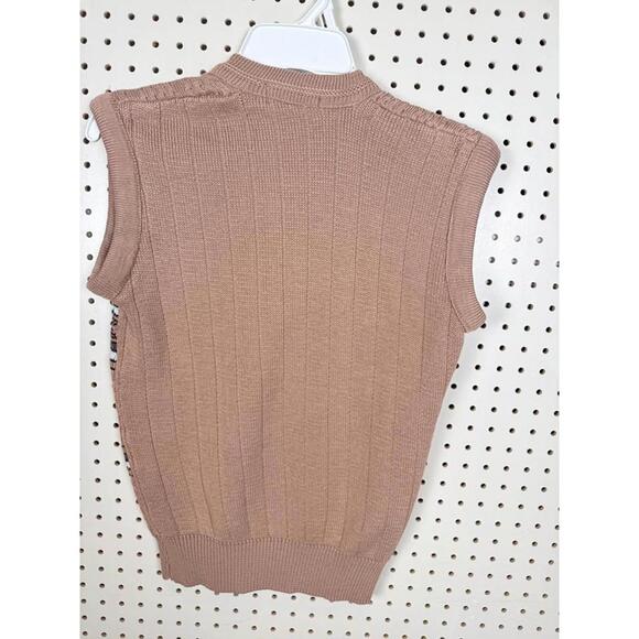 Vintage Oswal Club V-Neck Sweater Vest Tan Brown Patterned mens - Picture 3 of 5